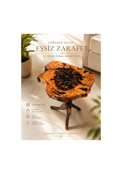 Epoksi Ve Doğal Ağacın Eşsiz Birleşmesi El Emeği Yan Sehpa Üst Tabla 47x47 Cm Yükseklik 66 Cm Üst Tabla Kalınlığı 5 Cm