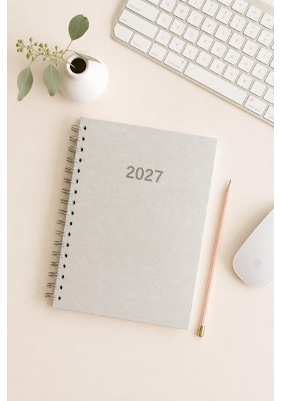 Lizy 2027 Günlük Spiralli Ajanda 17x24 Cm Thermo Deri Kapak Açık Gri
