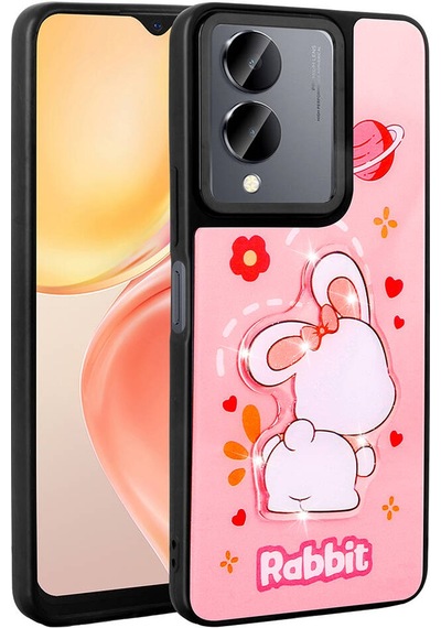 Vivo Y36 5g Kılıf Parlayan Kabartmalı İkonik Figürlü Zore Amas Silikon Kapak Pembe