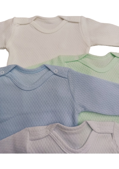özdemirli bebe Uzun Kollu Çıtçıtlı Badi Bisiklet Yaka Body Hava Alır Kumaş Düz Renk Zıbın (4lü Paket) 0-48 Ay Arası