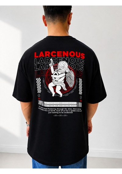525 Oversize Sırt Baskılı Streetwear Unisex T-shirt Larcenous Siyah