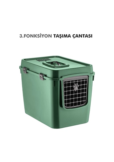 Pribor Hz-500 Xxl 3 Fonksiyonlu Açık / Kapalı Kedi Tuvaleti Ve Taşıma Çantası Yeşil 56 X 40 X 43 Cm