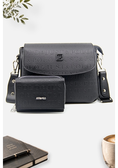 Just Polo Siyah 02 Yeni Sezon Kolon Askili 4 Bolmeli Kadin Omuz Cantasi 21x16cm 4062 Siyah Mat