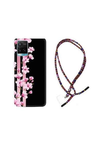Vivo Y33S Kılıf Rasta Boyun Askılı Pink Flowers 3 1393