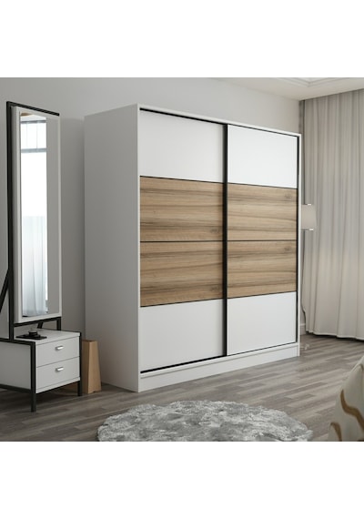 Minarmobilya Minar Kale 2 Kapaklı Sürgülü Dolap 180 Cm - Beyaz/Dore (541417043)