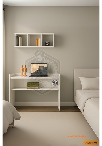 Tamamı Mdf Duvar Raflı Çalışma Odası Seti