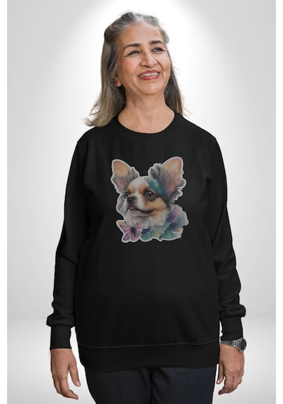 Chihuahua Köpek Unisex Siyah Baskılı Sweatshirt Siyah