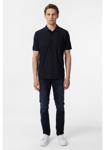 Süvari Lacivert Regular Armürlü Polo Yaka Tişört-37272 Lacivert