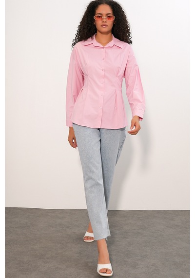 Bigdart Kadın Belden Oturtmalı Poplin Gömlek 20384 - Pembe