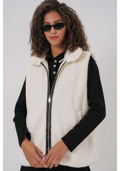 Bigdart 6793 Peluş Yelek - Beyaz