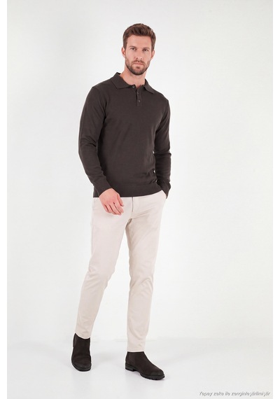 Buratti Pamuklu Regular Fit Düğmeli Uzun Kollu Polo Erkek Polo 7024733 Kahve