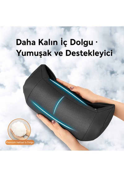 Polham Ergonomik Premium Araç Boyun Yastığı Delikli Nefes Alabilen Yapı, Tüm Araçlara Uyumlu, Ortopedik Yastık Siyah