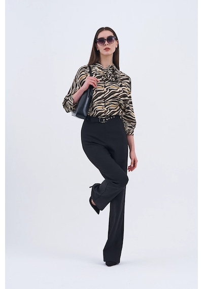Trend Kadın Yeni İkili Takım Siyah Pantolon Ve Zebra Desenli Bluz Siyah