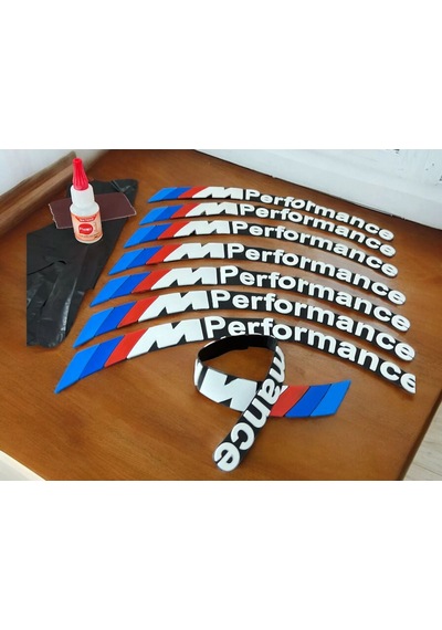 M Performance Motorsiklet Ve Otomobil Araç Lastik Yazısı 2.5 Cm 8 Adet Yapıştırıcı Arma Sticker