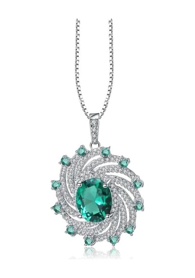 Brezza Lusso Jewelry Zümrüt Oval Taşlı Luxury Vintage Kadın Gümüş Kolye 45 CM 45 CM