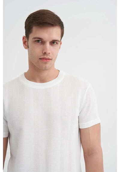 Cazador Slim Fit Bisiklet Yaka Örme Düz Tişört Ekru