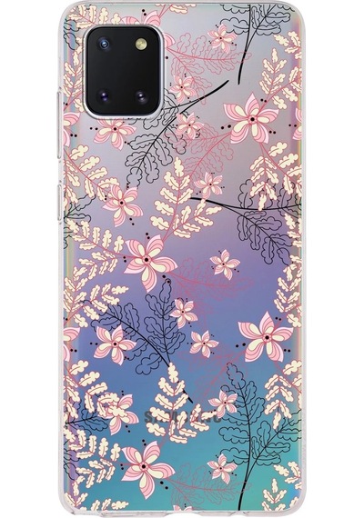 Samsung Galaxy A81 Uyumlu Kapak Floral Kırmızı Tasarımlı Şeffaf Silikon Kılıf