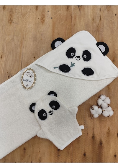 %100 Pamuklu & Başlıklı Bebek Banyo Havlusu - Panda Nakışlı & Keseli Havlu Seti - Yumuşak & Su Emici 0 - 4 Yaş