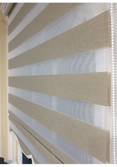 Zebra Stor Perde Organze Bej Etek Dilimli Stb905 Bej