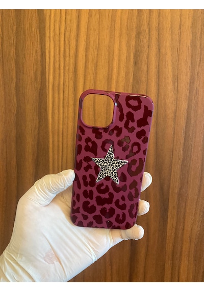 Apple iPhone Uyumlu 13/14 Leopar Baskılı İçi Kadife Silikon Telefon Kılıfı Bordo
