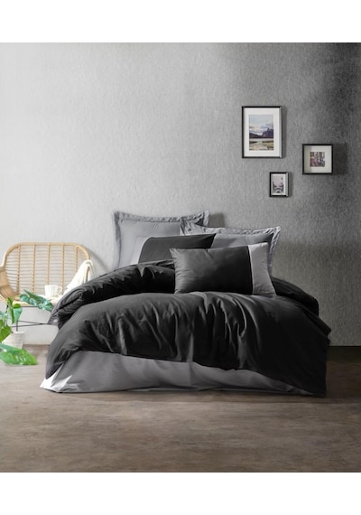 Cotton Box Plain Çift Kişilik Nevresim Takımı Siyah - Gri (405637197)