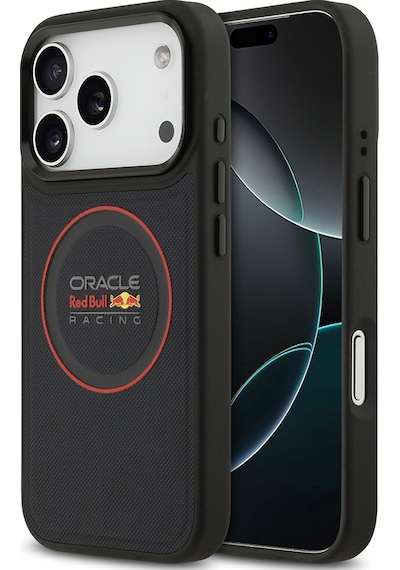 Apple Uyumlu iPhone 17 Pro Kılıf Redbull Lisanslı M-safeli Kırmızı Halka Ve Logo Kabartmalı Pu Deri Kapak Siyah Siyah