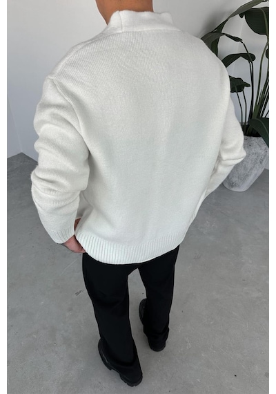 Ekru Basic Soft Relaxed Hırka Ekru