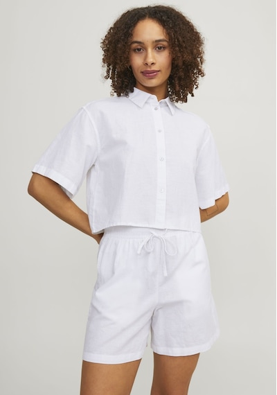 Jack & Jones Kadın Crop Keten Gömlek - Lulu 12231335 White Bej