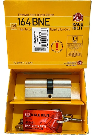 Kale Kilit Çelik Kapı Kilidi 164 Bne Bilyalı Barel Emniyet Kartlı 5 Anahtarlı Göbeği