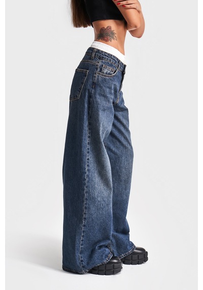 Itsbasic Kadın Tint Kot Rengi Boxer Detaylı Palazzo Fit Denim Jean Kırmızı