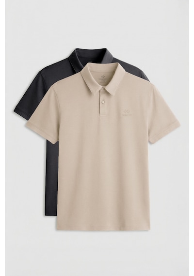 Standart Fit Basic Polo Yaka 2li Paket Antrasit-bej Erkek T-shirt - 87748 Bej - Gri