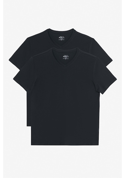 AC&Co / Altınyıldız Classics Erkek Sıyah-sıyah 2'li Slim Fit Dar Kesim V Yaka Tişört Siyah