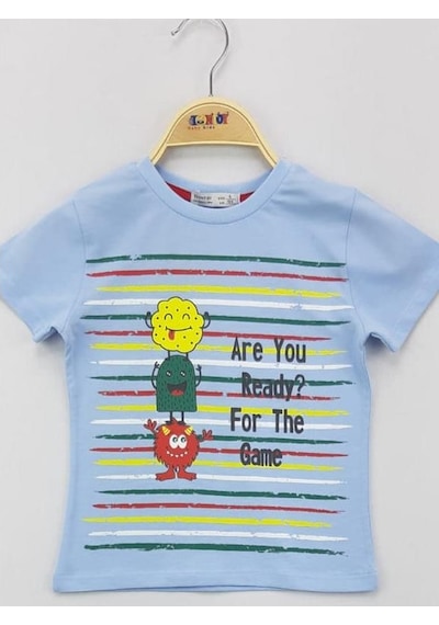 Toontoy Kids Toontoy Erkek Çocuk Baskılı Bisiklet Yaka Kısa Kollu Tişört Mavi