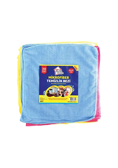 Bella House Ekonomik Mikrofiber Bez Temizlik Toz Cam Bezi - 40 x 40 Cm. - 20 Adet - Çok Renkli