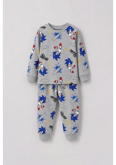 Zuzunga The Hedgehog Super Sonic Desenli %100 Pamuk Gri Renk Erkek Çocuk Pijama Takımı