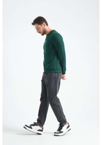 Shooter Sportwear Shooter Erkek Üç İplik Sweatshirt Regular Fit Pamuklu Bisiklet Yaka Günlük Spor Basic Koyu Yeşil