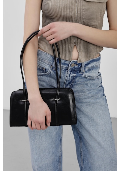 Shule Bags Hansal Metal Detaylı Baget Çanta Siyah Siyah