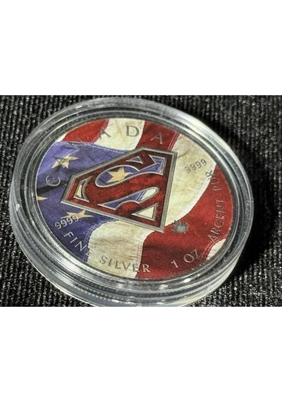 Superman Usa Bayrağı 2016 Kanada 1 Oz Saf Gümüş Hatıra Parası Renkli Ve Antik Yüzey