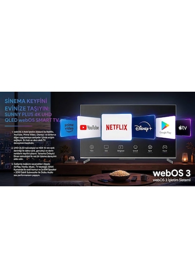 Sunny Plus SN65LEDS-W03M 65" 165 Ekran 4k Ultra Hd Webos Smart QLED TV