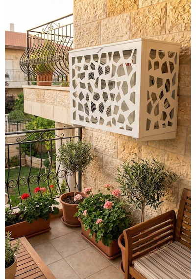 Klima Motoru/dış Ünite Gizleme/koruma Kafesi Xl 120x62x150 H Stone Beyaz