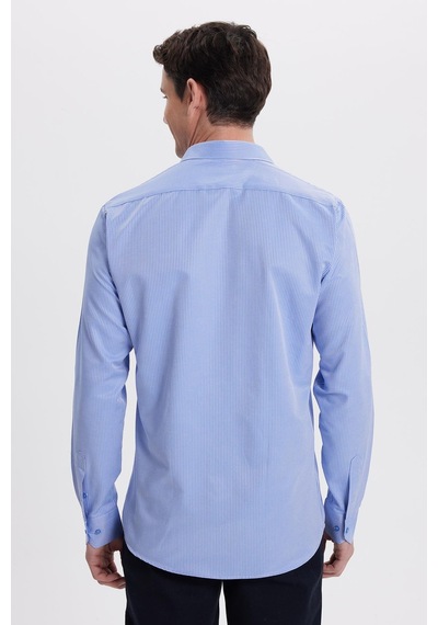 Tudors Modern Slim Fit Uzun Kollu Pamuklu Kolay Ütü Armürlü Saks Mavi Erkek Gömlek-41847 Saks