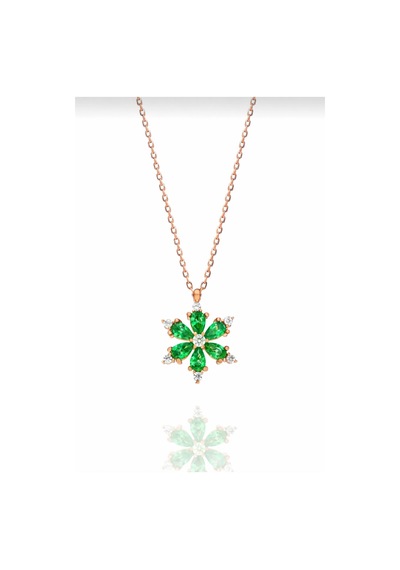 Çekirdekjewelry 925 Ayar Gümüş Kamelya Çiçeği Kolye Rose Yesil