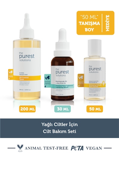 Yağlı Ciltler İçin Cilt Bakım Seti Tonik 200ml Niacemide 50ml Salicytic Acid 50ml