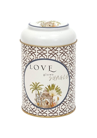 Forrest Grey Love Desenli Yuvarlak Metal Kutu, 10.5 X 15 Cm, 1.1 Lt