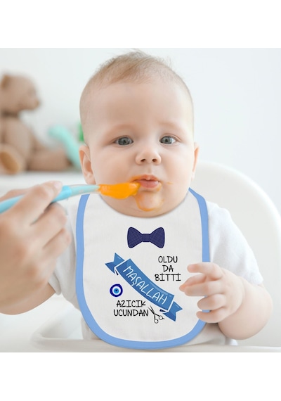 Bk Kids Sünnet Tasarımlı Mavi Bebek Mama Önlüğü-3 Mavi
