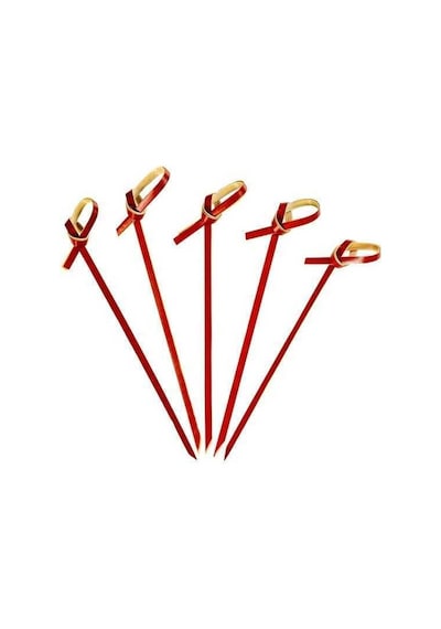 50 Li Paket I 9 Cm Düğümlü Kırmızı Bambu Kürdan Kokteyl Kürdan Sunum Çubuğu Aperatif Kürdan