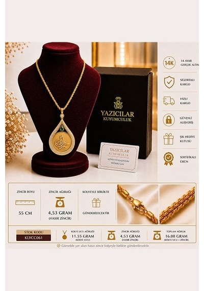 14 Ayar Osmanlı Tuğrası Prestij Damla Altın Kolye