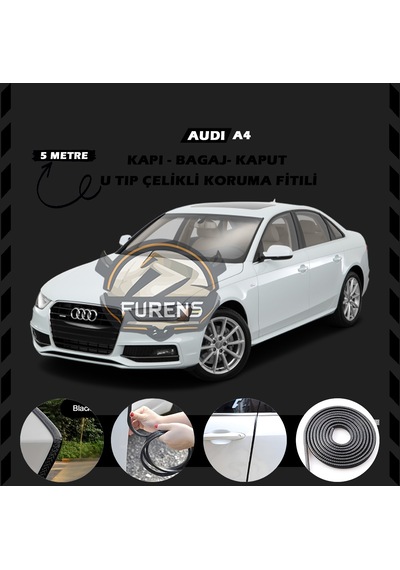 Audi A4 Oto Araç Kapı Koruma Fitili 5metre Parlak Siyah Renk