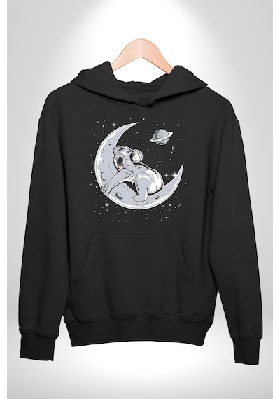 Kuala Sancar Uyuyor Ay Mars Kadın Erkek Siyah Kapüşonlu Sweatshirt Hoodie Siyah