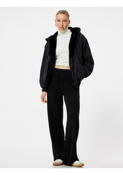 Koton Oversize Bomber Şişme Mont Kapüşonlu İçi Kürklü Fermuarlı Siyah 5wak20111ew Siyah